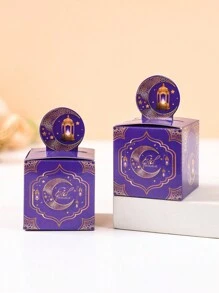 24pcs Ramadan Gift Box, Purple Golden Moon Star Style Paper Gift Box, Eid Gift Wrapping Supplies Eid Mubarak Storage Box Ramadan Kareem Decoration Ramadan Decorations For Home Ramadan Party Decor, Islam Muslim Decoration Room Decor Table Decoration, Background Decoration Ramadan Party Favor, Ramadan Decorations, Ramadan Gifts - Purple Gold - View 5