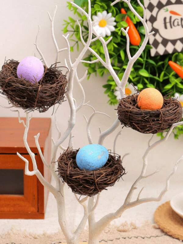 1 pezzo Nido d'uccello artificiale decorativo, nido in vimini intrecciato realistico, ornamento per la casa e il giardino