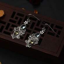 Creative Flower Drops Pear Earrings For Women Vintage Crystal Stone Earrings, Emotional Party Jewelry - Bạc - Xem 4
