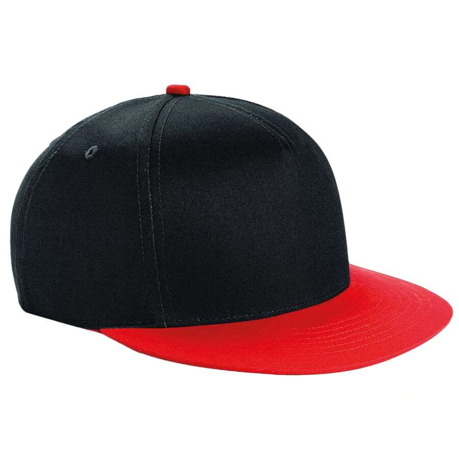 Beechfield Original 6 Panel Flat Peak Snapback Cap (Black/Black) - 100% Polyester - Black - View 1