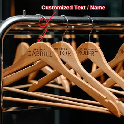1/10/20 Pcs Customized Maple Wood Hanger,Raw Wood And Vintage Color Hangers,Customized Text Or Names Men's Hanger,Groomsmen Hangers Personalized, Groomsmen Gifts, Best Man Gifts,Groom Hanger Wood Engraved, Wedding Hangers For Groomsmen,Housewarming Gift,Home Harmony