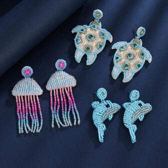 1 Pair Of Earrings For Women, Fashionable And Exaggerated Design, Ocean Series, Bohemian Style, Sea Turtle, Dolphin, Jellyfish, DIY Handmade, Personalized Earrings, Travel Vacation Earrings/Holiday Gifts