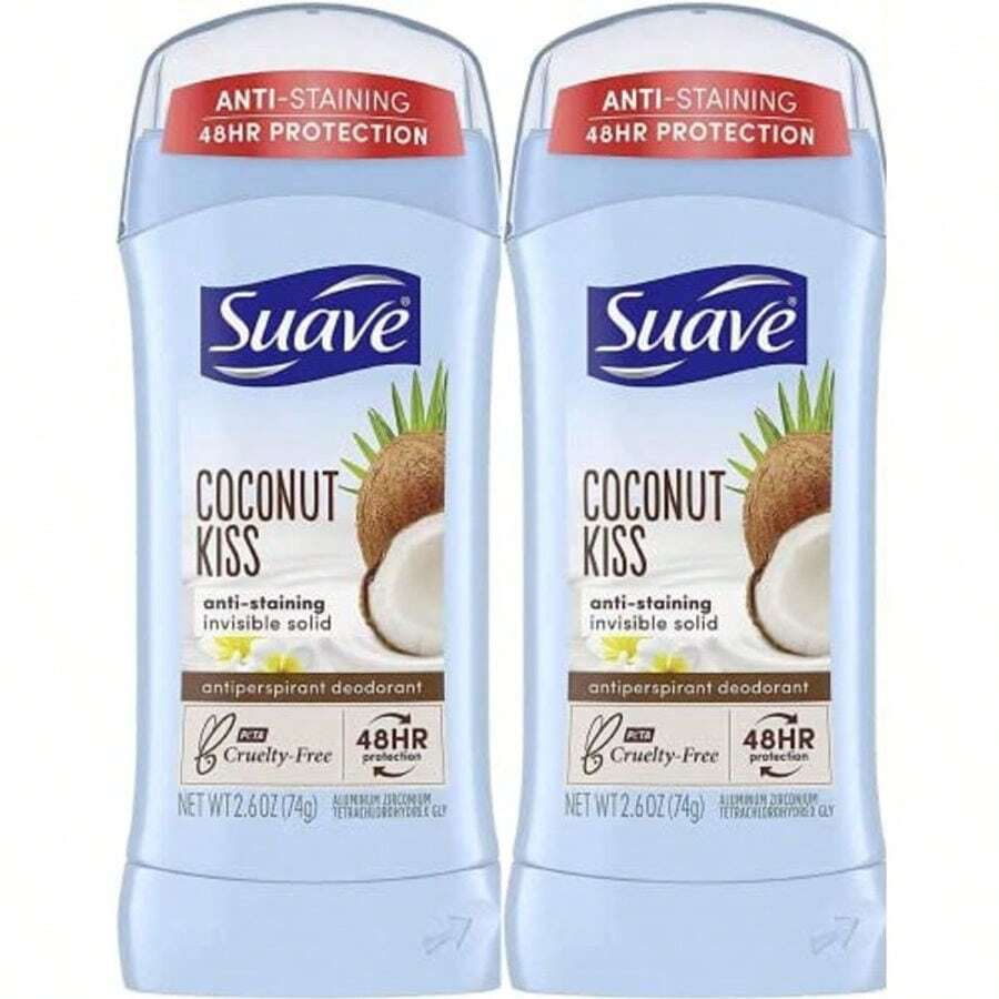 Suave Deodorant For Women, Coconut Kiss – Invisible Solid Antiperspirant Deodorant Stick, 48H Protection, Anti-Staining, Cruelty-Free, Scented, 2.6 Oz Pack Of 2 - Nhiều màu - Xem 1