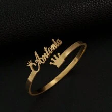 Fashionable Minimalist Luxurious High-End Simple Stylish Versatile Elegant Sexy Gold Crown, Heart-Shaped Customized Name Cut Bracelet, Suitable As Gift For Friends, Lovers, Family, Birthday, Anniversary, Festivals, Traveling Accessories