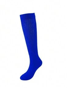 1 Pair Women's Thick Solid Navy Blue Knee-High Socks