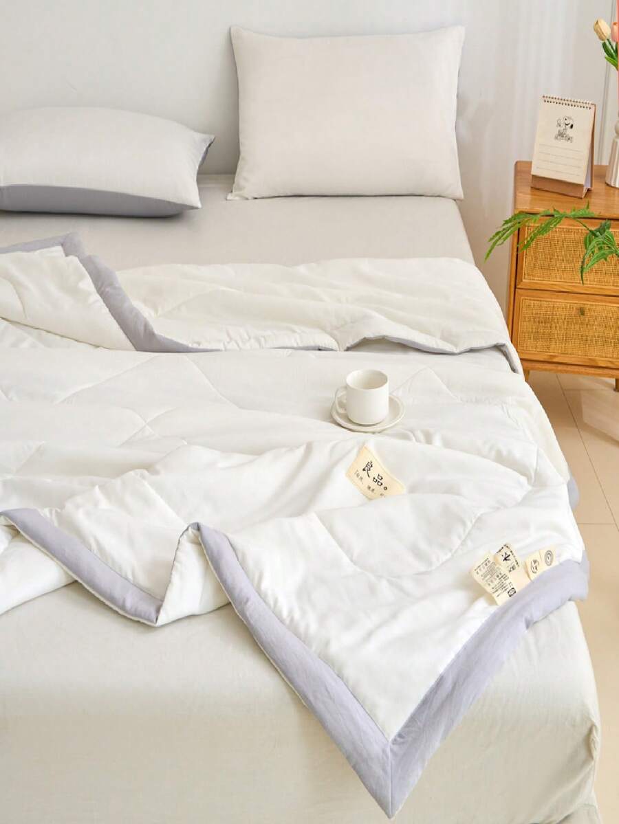1 chiếc chăn bông bằng vải polyester màu trắng tinh khiết, đã qua xử lý giặt, có thể giặt máy, được may thủ công, nhẹ. - trắng - Xem 1