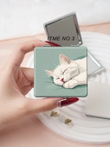 1pc Classic Cartoon Cat Series Portable Vanity Mirror, Foldable Lightweight Compact Handheld Mirror, Durable PU Leather, Metal Vacuum Plating, Suitable For All Occasions And People, Foldable Square Pocket Mirror,Giveaways,Travel,Cheap Stuff,Travel Essential - Multicolor - View 6