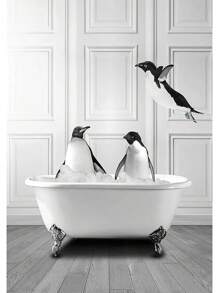 1 件北欧浴室动物海报大象长颈鹿厕所浴缸黑白帆布画复古墙壁艺术画家居装饰无框 - 彩色 - 查看 34