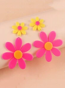 1 Pair Vacation Style Neon Color Block Sunflower Resin Women Earrings - Fluorescent Color Splicing Sunflower - View 13
