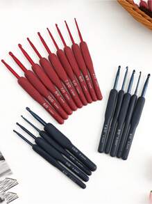 9件套红色/黑色钩针硅胶手柄铝制软钩针套装DIY编织针初学者编织缝纫针织工具 - 彩色 - 查看 1