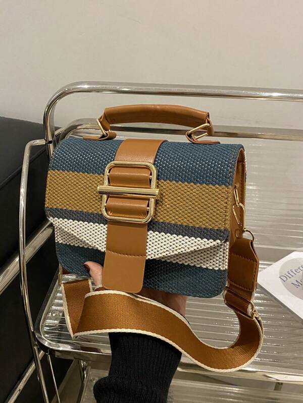 Fashionable Versatile Color Block Patchwork Commuter Square Handbag, Retro Business Crossbody Bag For Women