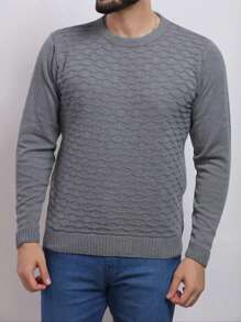 Men's Knitted Sweater Coat Sweater Round Neck Long Sleeve Wool Blouse - 深灰色 - 查看 6
