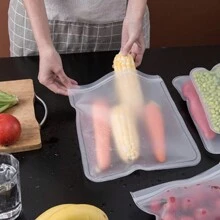 可重复使用的食品储存袋 - 硅胶冷冻袋，食品储存袋防漏冷冻直立可重复使用食品收纳袋，适用于肉类、水果和蔬菜的多重防漏袋