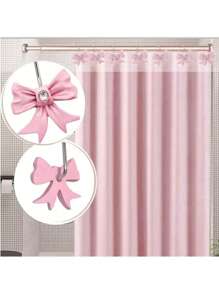 12pcs Valentine's Day Resin Pink Bow Shower Curtain Hooks, Pink Bathroom Accessories Home Decor, Curtain Rings, Decorative Bathroom Home Accessories, Art Decors, Design Rust-Proof Metal Shower,Decorative Shower Curtain Hooks,Valentine's Gift - Pink - View 3