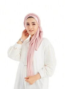 FADZOYLE 1 件 180*70CM 围巾纹理皱褶缎面绉纱皱褶披肩和围巾丝绸质感雪纺头巾女士长发围巾辫子柔软头巾头巾围巾头巾海滩罩纱笼缎面头巾日常生活晚间旅行婚礼派对新娘 - 淺粉色 - 查看 11