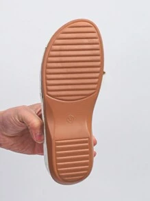 Simple And Pure Color H-Shaped Symmetrical Upper, Comfortable And Lightweight Women's Wedge Heel Thick-Soled Sandals, Open-Toe Slingbacks, White Slippers, Fashionable Summer Daily Wear, Casual Shopping, White Sandals, Beach Slippers, White Shoes, Large Size Women's Shoes, Mother's Day Gift - 白色 - 查看 6