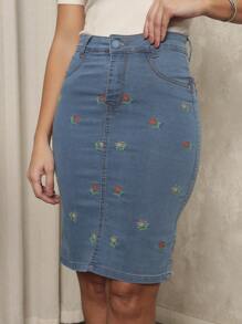 Women Denim Skirts - 藍色 - 查看 5