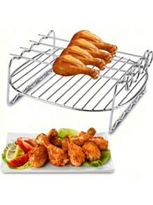 Stainless Steel Air Fryer Rack, Polished Surface - Double Layer Grill And Steam Rack, Suitable For Oven, Microwave Baking - Multifunctional Kitchen Accessories For Cooking And Grilling, Stainless Steel Air Fryer Accessories, Double Layer Rack And Skewer, Multipurpose Grilling And Baking Tools, Dishwasher Friendly, Compatible With Most Air Fryers