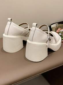 2025新款夏季黑色厚底百搭小皮玛丽珍厚底牛津鞋，经典复古风格，女士乐福鞋 - 白色 - 查看 8