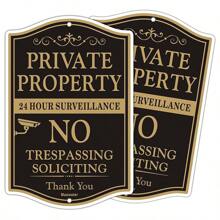 BlazeVideo Large Private Property No Trespassing Sign, 2-Pack 12" X 18" No Soliciting 24 Hour Surveillance Yard Signs, Reflective Rust Free Aluminum, Fade Resistant, UV Protected & Waterproof