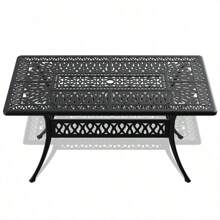 Black Cast Aluminum Patio Furniture 7-Piece Set, Outdoor Patio Aluminum Leisure Table And Chair Set - Black - View 2
