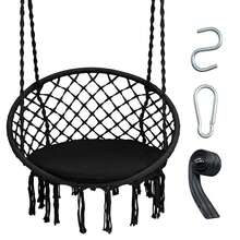 Homasis Hammock Swing Chair With Cushion Hanging Hardware Kit Indoor Outdoor - Black - View 3