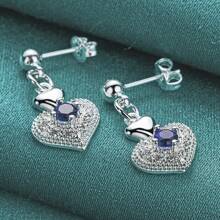 925 Silver Plated Heart Zirconia Stud Earrings For Women Wedding Party Fashion Charm Jewelry - Silver - View 4