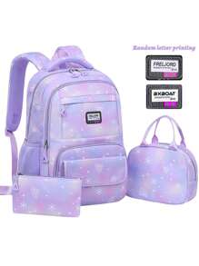 3pcs Girls' Backpack Set, School Bag, Student Bookbag, Outdoor Travel Bag, Pencil Case, Lunch Bag, Suitable For Teenage Girls, School And Travel (Random Print)