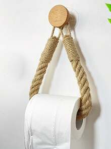 Rope Creative Paper Roll Holder, Suction Cup, Toilet Toilet Paper Storage Rack, Toilet Paper Rack, Hygiene No-Drill Solid Wood Hook. - Multicolor - View 5