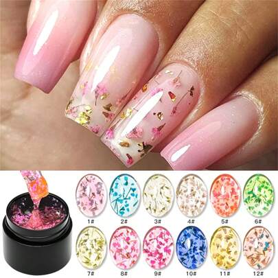5ml Esmalte de uñas en gel con flores secas rosas, pintura en gel natural de hadas para arte de uñas, se retira con remojo, para UV LED, barnices DIY para arte de uñas