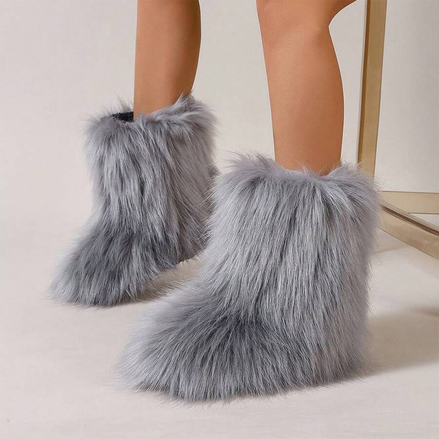 GCCSJ Fur Boots,Women's Mid-Calf Faux Fur Snow Boots - Warm Fluffy Fuzzy Winter Boots With Anti-Flat Sole, Comfortable Furry Ankle Boots For Indoor Home & Outdoor Cold Weather, Stylish Warm Winter Footwear For Daily Walks, Shopping & Snowy Days (Multiple Colors)The Best Gift For Christmas/Halloween