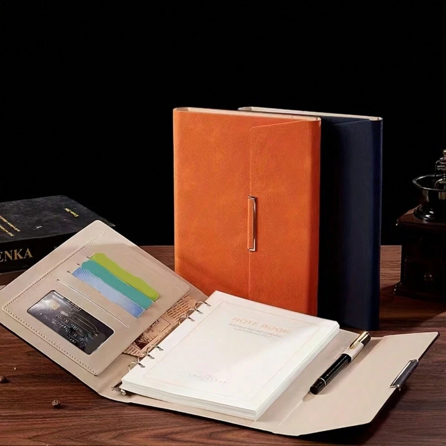 1-Piece Refillable Leather Notebook A5 Loose Leaf Notebook Detachable Three Fold Loose Leaf Hardcover Notebook, Suitable For Business, Travel, Work, And Home Writing, 200 Page Wired Paper Hardcover Executive Notebook With Pen Loop - A5 - 查看 1