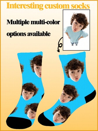 جوار واحد للأطفال من سن 1 إلى 16 عاما، جوارب مخصصة بصور كرتونية متضخمة، شخصية وطريفة، يمكن تخصيصها أيضًا بصور حيوانات أليفة، مناسبة لجميع المواسم