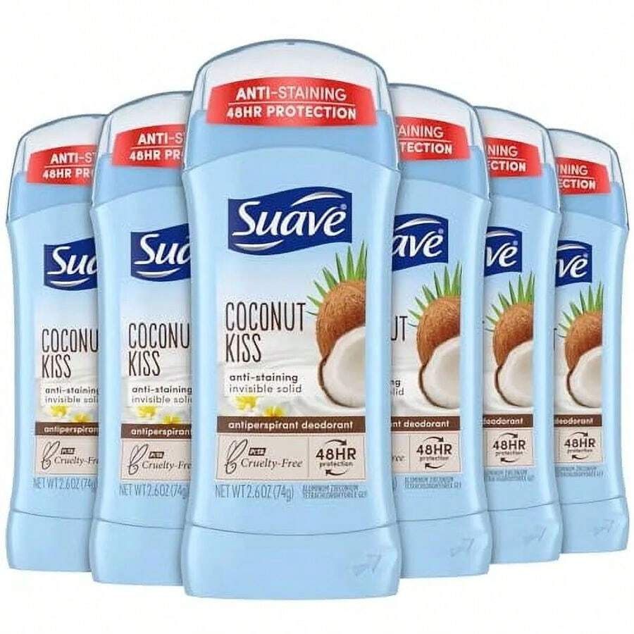 Suave Deodorant For Women, Coconut Kiss – Invisible Solid Antiperspirant Deodorant Stick, 48H Protection, Anti-Staining, Cruelty-Free, Scented, 2.6 Oz Pack Of 6 - Nhiều màu - Xem 1