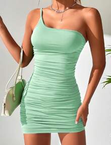 Women's Pleated Adjustable Bodycon Midi Dress Beautiful Bloggers - Green - View 2