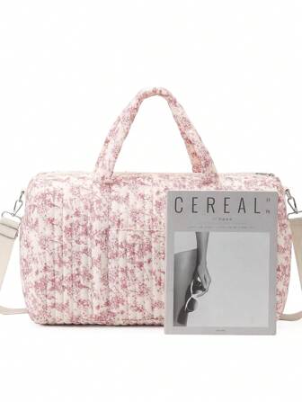 Stor vintagerosa Boston-väska, lämplig för att förvara olika resesaker, viktig för resor, necessär, necessär, reseväska, sminkförvaring, strand, strandväska, semester, semesterns nödvändigheter, skolmaterial, resematerial, damer, för universitet, studentrum, badrumsväska, skoltillbehör