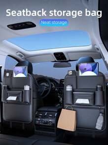 1pc Car Seat Back Storage Organizer Bag, With Tissue Box Holder