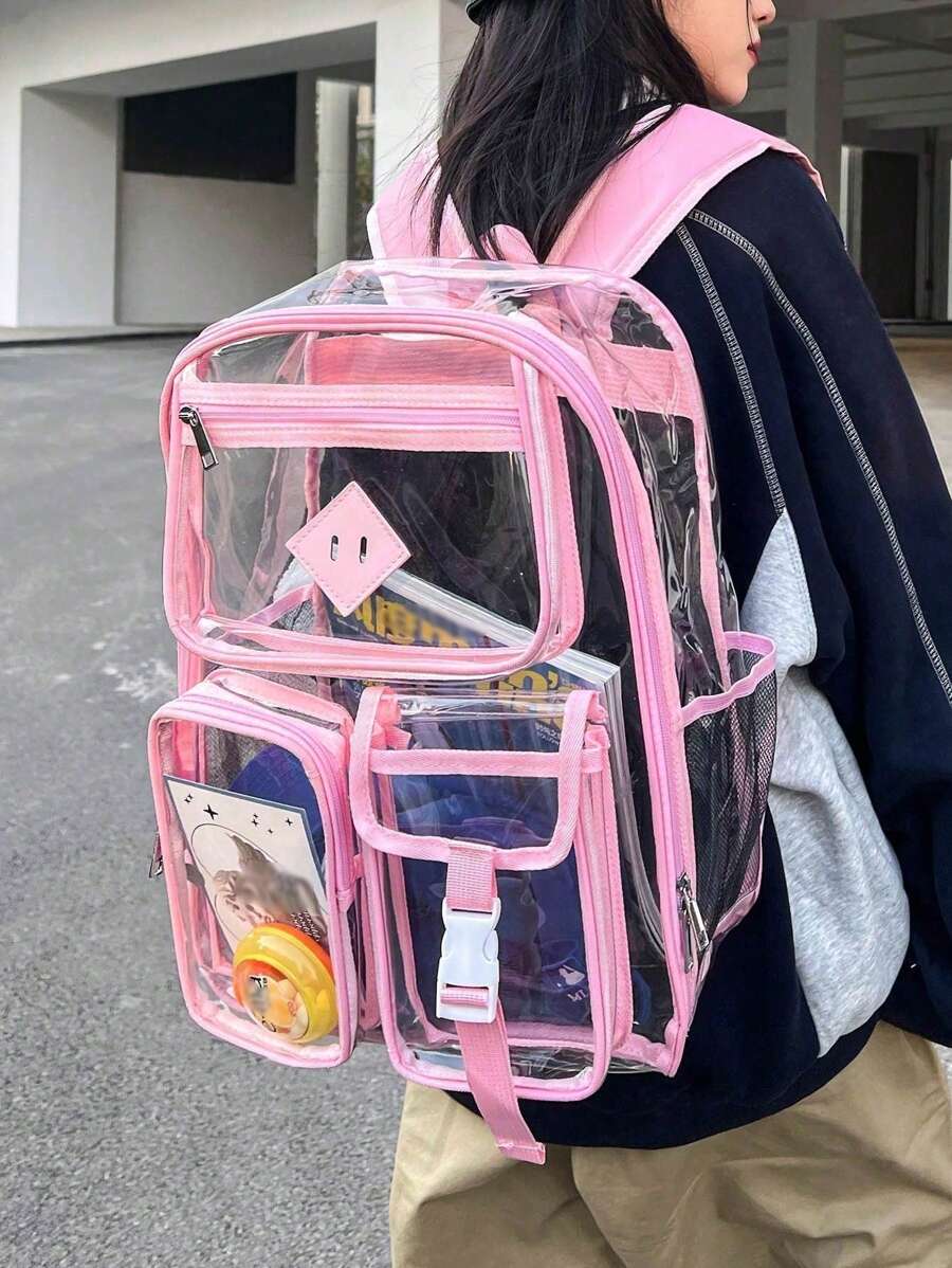 1 件重型透明背包，时尚果冻包，防水，非常适合学校、安全、体育赛事。PVC 透明背包，大容量，时尚，防水，适合男士、学生，Tready 透明书包 - 彩色 - 查看 1