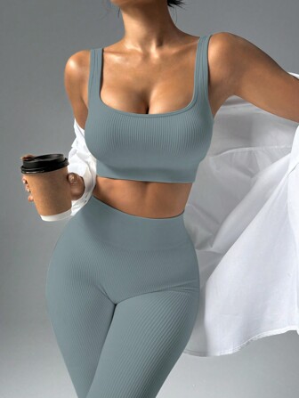 2 件套，背心和紧身裤，无缝，透气，柔软舒适，日常，户外，运动，女士健身服套装，女士健身套装，紧身裤 2 件套