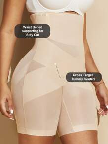1件装女士高腰交叉无缝塑身短裤，收腹提臀，平坦小腹，塑形内衣