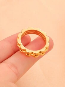 1pc Fashionable Stainless Steel Flower Shaped Multi-Layer Dual Color Ring