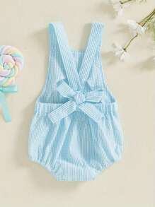 Infant Baby Girl Boy Romper Bodysuit Striped Sleeveless Jumpsuit Overalls One Piece Outfit Summer Clothes - 藍色 - 查看 2