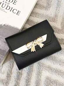1pc Unisex Fashion Creative Trifold Bow Decor Mini Compact Card Holder, Large Capacity Multi-Card Slots Wallet For Coins, Cash, Keys, Suitable For Business, Student, Dating, Anniversary, Daily Use, Gift,Boho Vibes