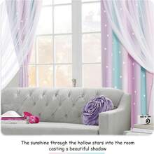 1Set (2PCS) Bedroom Curtains 63 Inch Length Blackout Curtain Teal & Purple Ombre Curtains Grommet Rainbow Princess Drapes For Girls Living Room Bedroom Decor, 2 Panels, Blue & Purple & Pink  (W52.75in X L63 In) - Color-2pcs - View 5