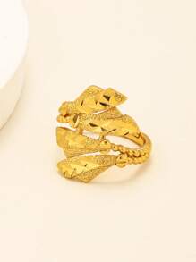 1pc Luxury Copper Gold Plated Flower Ring Tail Ring Hollowed Out Adjustable Size Dubai Middle East Africa Bride Valentine's Day Gift Suitable For Women Daily Wear - Yellow Gold - View 4