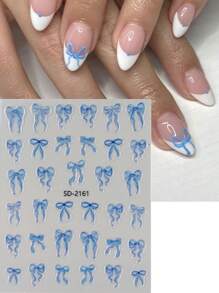 FULL BEAUTY 5 piezas Pegatinas de arte de uñas con lazos blancos y negros adorables, calcomanías de uñas autoadhesivas con diseños de moños para boda, decoraciones de uñas DIY, suministros de manicura - Multicolor - Ver 5