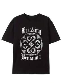 1pc Crazy Benjamin Button T-Shirt, Crazy Benjamin Button 2022 Autumn Tour T-Shirt Men's Short Sleeve Fun Pattern T-Shirt Series - Black - View 1