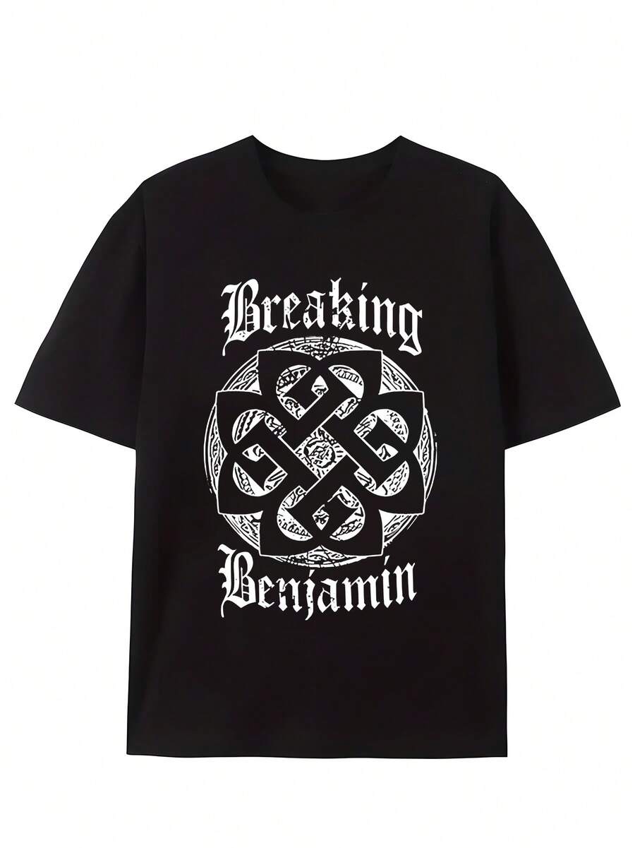 1pc Crazy Benjamin Button T-Shirt, Crazy Benjamin Button 2022 Autumn Tour T-Shirt Men's Short Sleeve Fun Pattern T-Shirt Series - Black - View 1