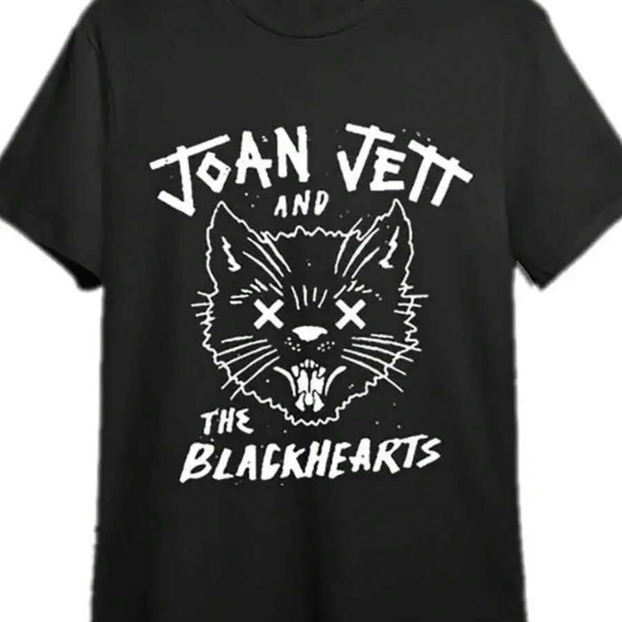 Joan Jett & The Blackhearts Graphic Cotton T-Shirt - Unisex Regular Fit Crew Neck Knit Tee For Summer, Casual & Sports Wear, Breathable & Moisture-Wicking 220  Fabric, Ideal For Beach & Outdoor Activities - màu đen - Xem 1
