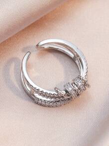 1pc Multi-Layer Rotating Flexible Fidget Ring, Adjustable Open Design With Rhinestones, Casual & Versatile Creative Jewelry Suitable For Daily Wear - Silver - View 5